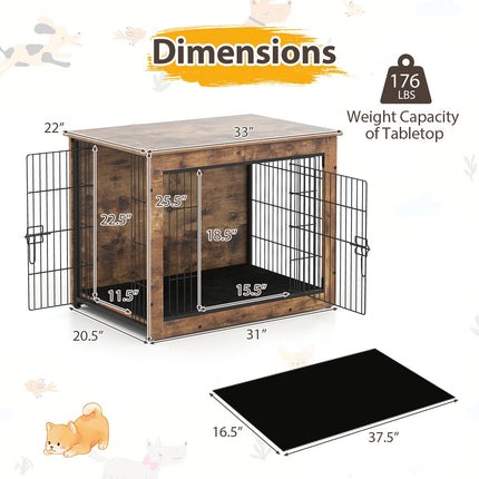 Dreamade Dog Crate Furniture with Cushion - 33"/ 39" L Indoor Dog Kennel with Double Doors