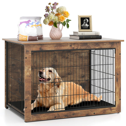 Dreamade Dog Crate Furniture with Cushion - 33"/ 39" L Indoor Dog Kennel with Double Doors