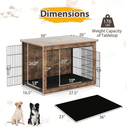 Dreamade Dog Crate Furniture with Cushion - 33"/ 39" L Indoor Dog Kennel with Double Doors