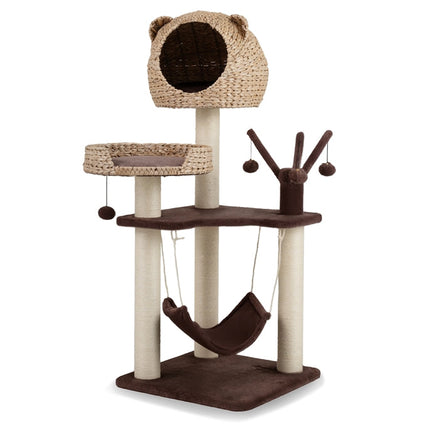 Dreamade Wooden Cat Tree, 48 inches Cat Tower with Cattail Condo, Cat Bed, Hammock, Rotatable Jingling Balls