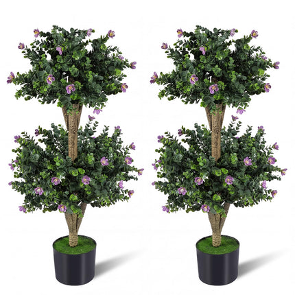 Dreamade 3 FT Artificial Double Ball Boxwood Topiary Trees Set of 2 for Porch Home Decoration