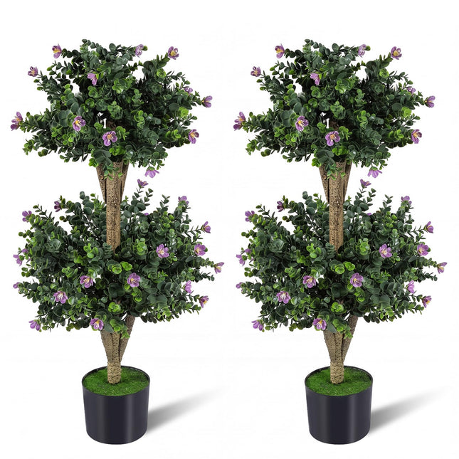 Dreamade 3 FT Artificial Double Ball Boxwood Topiary Trees Set of 2 for Porch Home Decoration