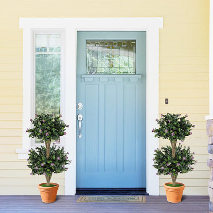 Dreamade 3 FT Artificial Double Ball Boxwood Topiary Trees Set of 2 for Porch Home Decoration