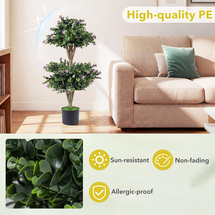 Dreamade 3 FT Artificial Double Ball Boxwood Topiary Trees Set of 2 for Porch Home Decoration