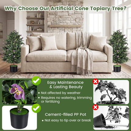 Dreamade 2 Pack 36" Artificial Topiary Cone Tree w/49 Flowers
