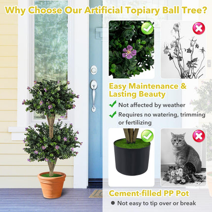 Dreamade 3 FT Artificial Double Ball Boxwood Topiary Trees Set of 2 for Porch Home Decoration