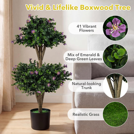 Dreamade 3 FT Artificial Double Ball Boxwood Topiary Trees Set of 2 for Porch Home Decoration