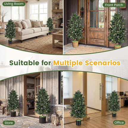 Dreamade 2 Pack 36" Artificial Topiary Cone Tree w/49 Flowers