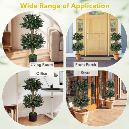 Dreamade 3 FT Artificial Double Ball Boxwood Topiary Trees Set of 2 for Porch Home Decoration