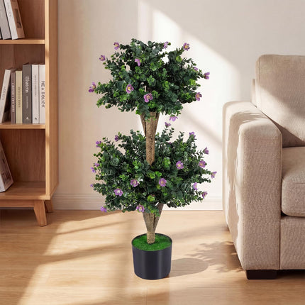 Dreamade 3 FT Artificial Double Ball Boxwood Topiary Trees Set of 2 for Porch Home Decoration