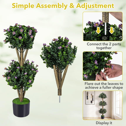 Dreamade 51" Artificial Triple Ball Boxwood Topiary Tree with 59 Blossoms & Cement-Filled Plastic Pot