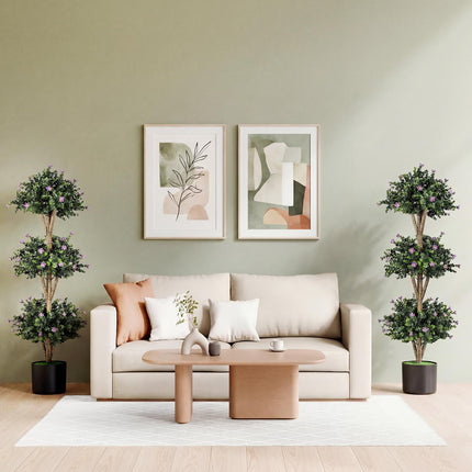 Dreamade 51" Artificial Triple Ball Boxwood Topiary Tree with 59 Blossoms & Cement-Filled Plastic Pot