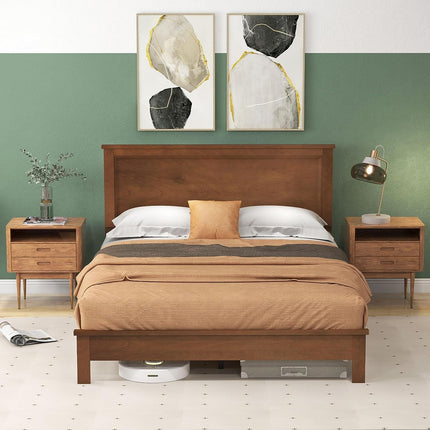 Dreamade Queen/Full/Twin Size Wood Platform Bed Frame with Headboard, Mid Century Bed Frame with Solid Wood Legs & Wooden Slat Support