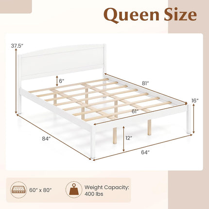 Dreamade Wooden Bed Frame with Curved Headboard, Wood Slat Support | Farmhouse Platform Bed w/Heavy Duty Mattress Foundation