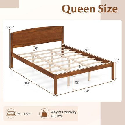 Dreamade Wooden Bed Frame with Curved Headboard, Wood Slat Support | Farmhouse Platform Bed w/Heavy Duty Mattress Foundation