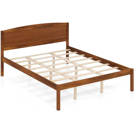 Dreamade Wooden Bed Frame with Curved Headboard, Wood Slat Support | Farmhouse Platform Bed w/Heavy Duty Mattress Foundation