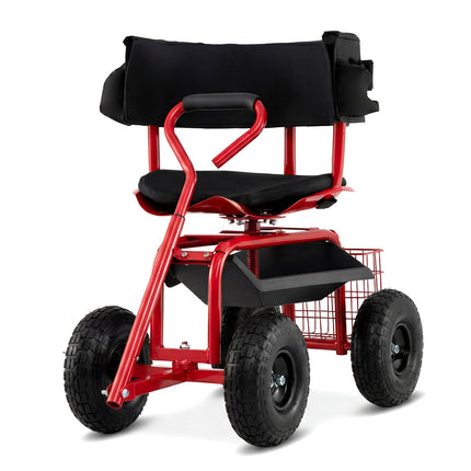 Dreamade Cushioned Rolling Garden Cart Scooter with Storage Basket and Tool Pouch