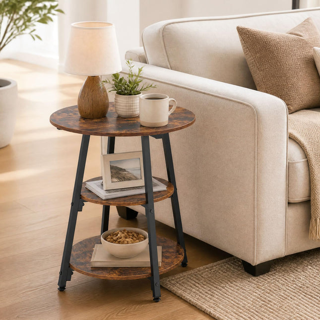 Dreamade 3-Tier Round Industrial Side Table with Storage Shelves (1/2)