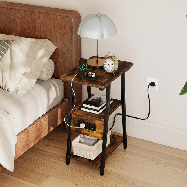 Dreamade 3-Tier Industrial Nightstand with Charging Station (1/2)
