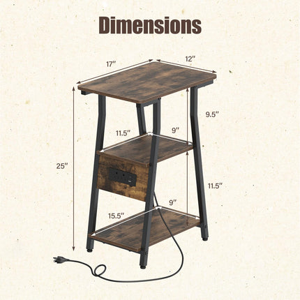 Dreamade 3-Tier Industrial Nightstand with Charging Station (1/2)