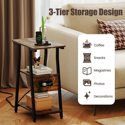 Dreamade 3-Tier Industrial Nightstand with Charging Station (1/2)