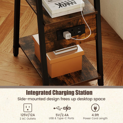 Dreamade 3-Tier Industrial Nightstand with Charging Station (1/2)