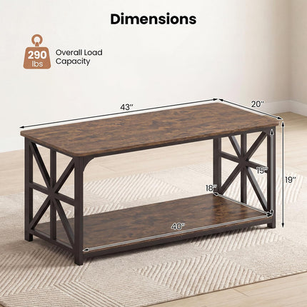 Dreamade 43" Farmhouse Coffee Table with Storage & X-Shaped Frames
