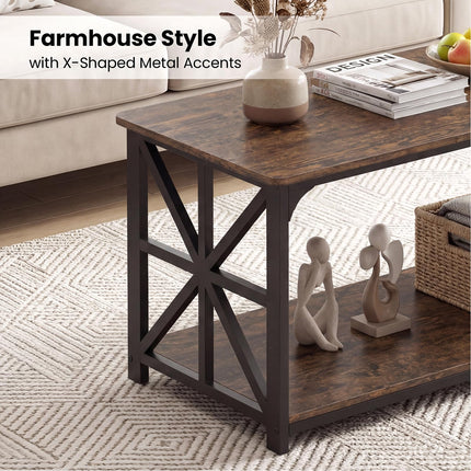 Dreamade 43" Farmhouse Coffee Table with Storage & X-Shaped Frames