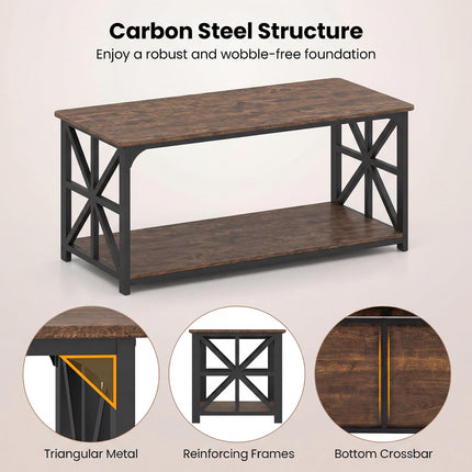 Dreamade 43" Farmhouse Coffee Table with Storage & X-Shaped Frames