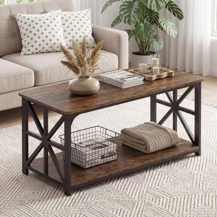 Dreamade 43" Farmhouse Coffee Table with Storage & X-Shaped Frames
