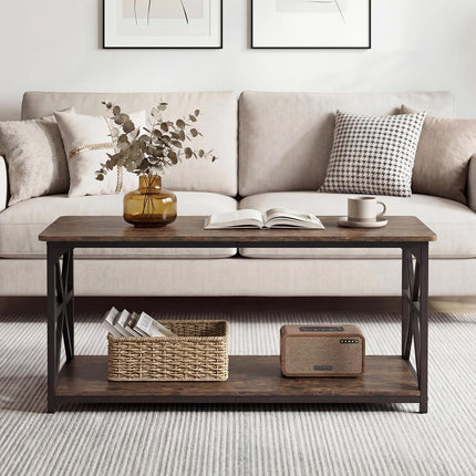 Dreamade 43" Farmhouse Coffee Table with Storage & X-Shaped Frames