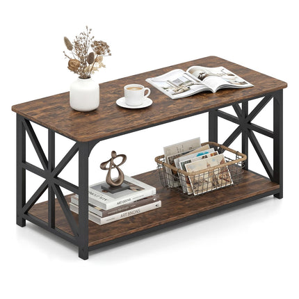 Dreamade 43" Farmhouse Coffee Table with Storage & X-Shaped Frames