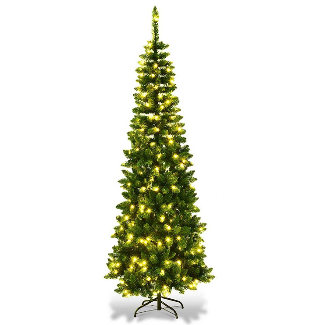 Prelit Pencil Christmas Tree, Premium Hinged Fir Tree