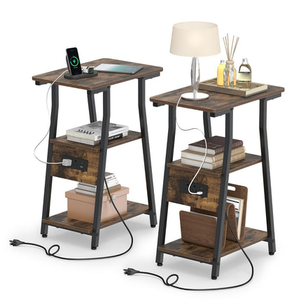 Dreamade 3-Tier Industrial Nightstand with Charging Station (1/2)