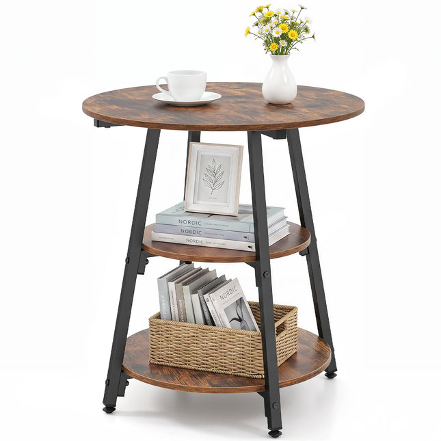 Dreamade 3-Tier Round Industrial Side Table with Storage Shelves (1/2)