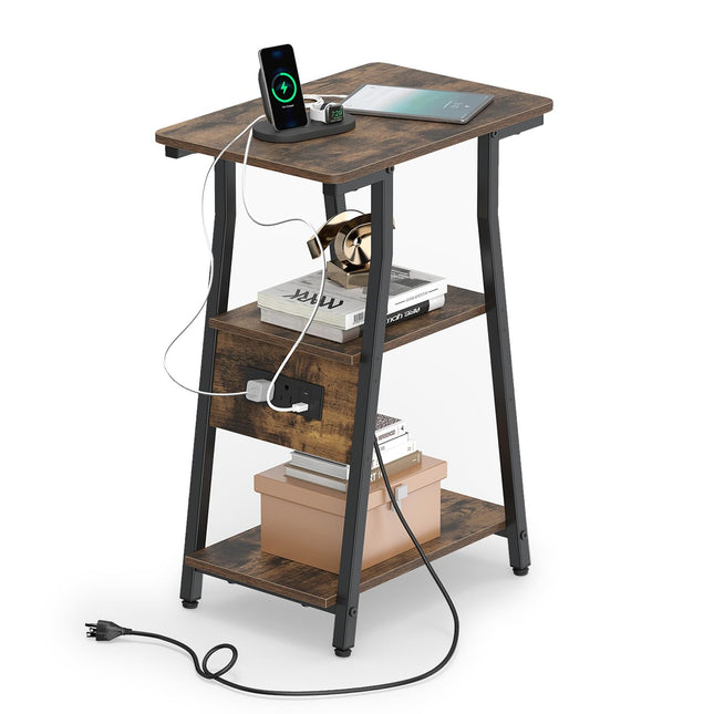 Dreamade 3-Tier Industrial Nightstand with Charging Station (1/2)