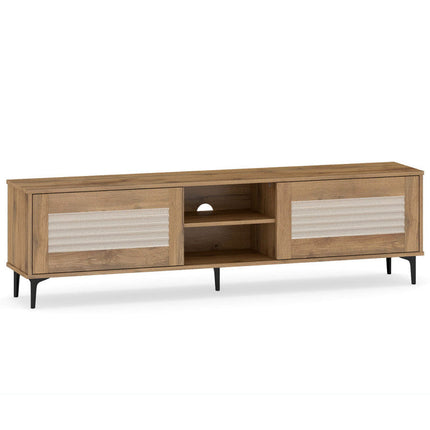 Dreamade Mid Century Modern TV Stand for 55-65 Inch TV Waveform Fluted Entertainment Center