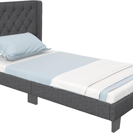 Dreamade Queen/Full/Twin Size Bed Frame with Button Tufted Headboard, Modern Fabric Upholstered Platform Bed with Wingback Design, Grey