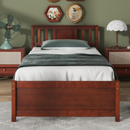 Dreamade Solid Wood Platform Bed Frame, Mid Century Full Bed Frame with Headboard