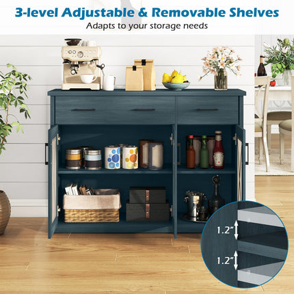 Dreamade 47" Farmhouse Buffet Cabinet w/Fluted Glass Doors 2 Drawers & Adjustable Shelves