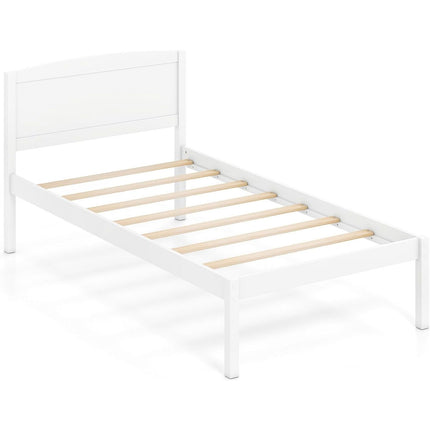 Dreamade Wooden Bed Frame with Curved Headboard, Wood Slat Support | Farmhouse Platform Bed w/Heavy Duty Mattress Foundation