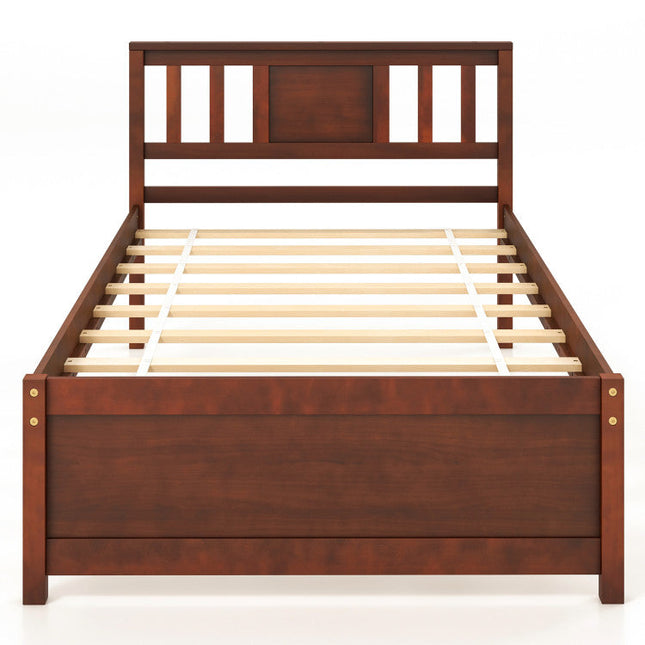 Dreamade Solid Wood Platform Bed Frame, Mid Century Full Bed Frame with Headboard