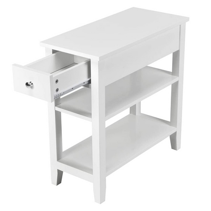 Dreamade 3-Tier End Table with Drawer and Double Shelves Narrow Tiered Side Table for Bedroom
