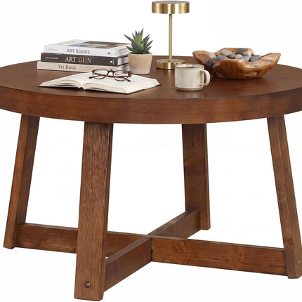 Dreamade 30" Wood Center Table with Thickened Tabletop & Cross-Shaped Pine Wood Frame