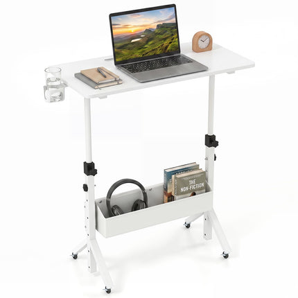 Dreamade 31.5 Small Mobile Standing Desk with Wheels & Storage Basket & Tablet Slot