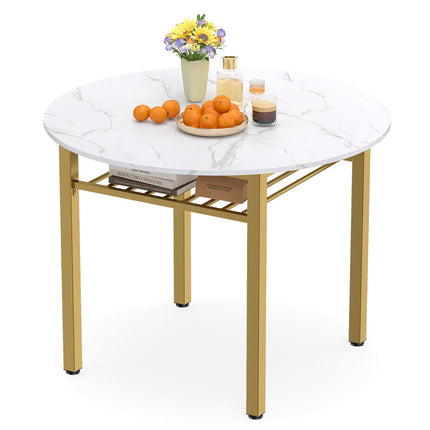 Dreamade Dining Table for 2-4 with Storage Shelf & Metal Frame