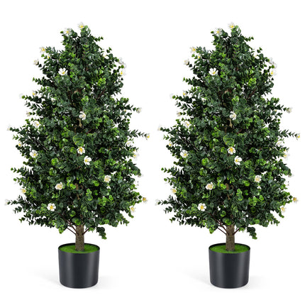 Dreamade 2 Pack 36" Artificial Topiary Cone Tree w/49 Flowers