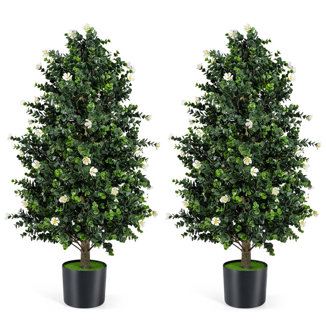 Dreamade 2 Pack 36" Artificial Topiary Cone Tree w/49 Flowers