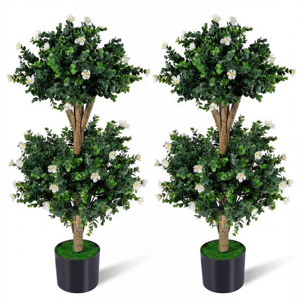 Dreamade 3 FT Artificial Double Ball Boxwood Topiary Trees Set of 2 for Porch Home Decoration