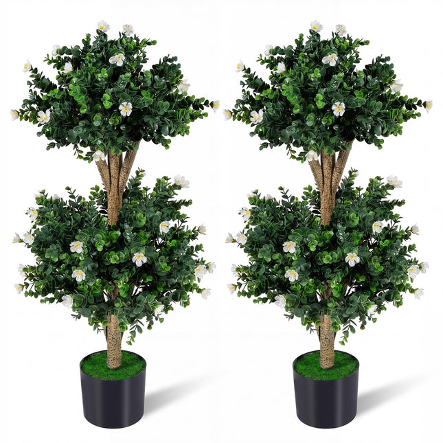 Dreamade 3 FT Artificial Double Ball Boxwood Topiary Trees Set of 2 for Porch Home Decoration
